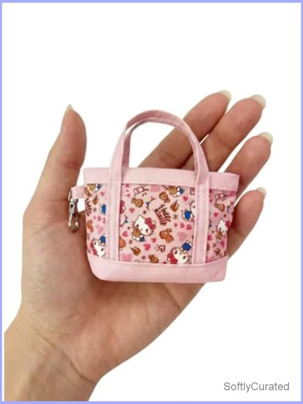Mini Tote Bag Charm Keychain Purse Canvas Lobster Clasp Zipper